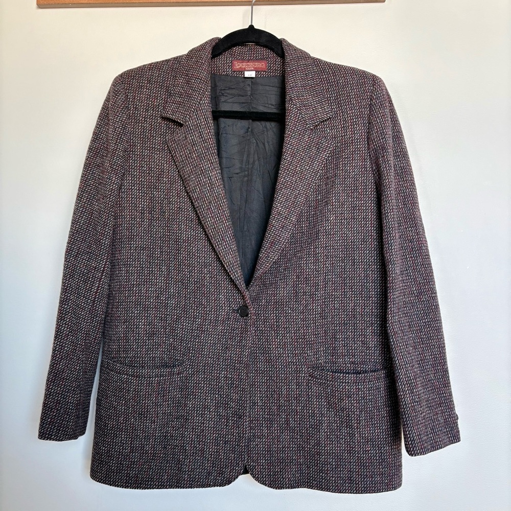 Vintage Louisburg Square Women’s Wool Tweed Blazer Speckled Brown Single Button